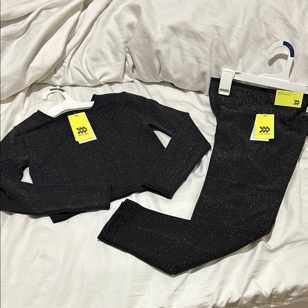 All in Motion Black Leggings L Full-Length Bottoms land crop top 8 black shimmer